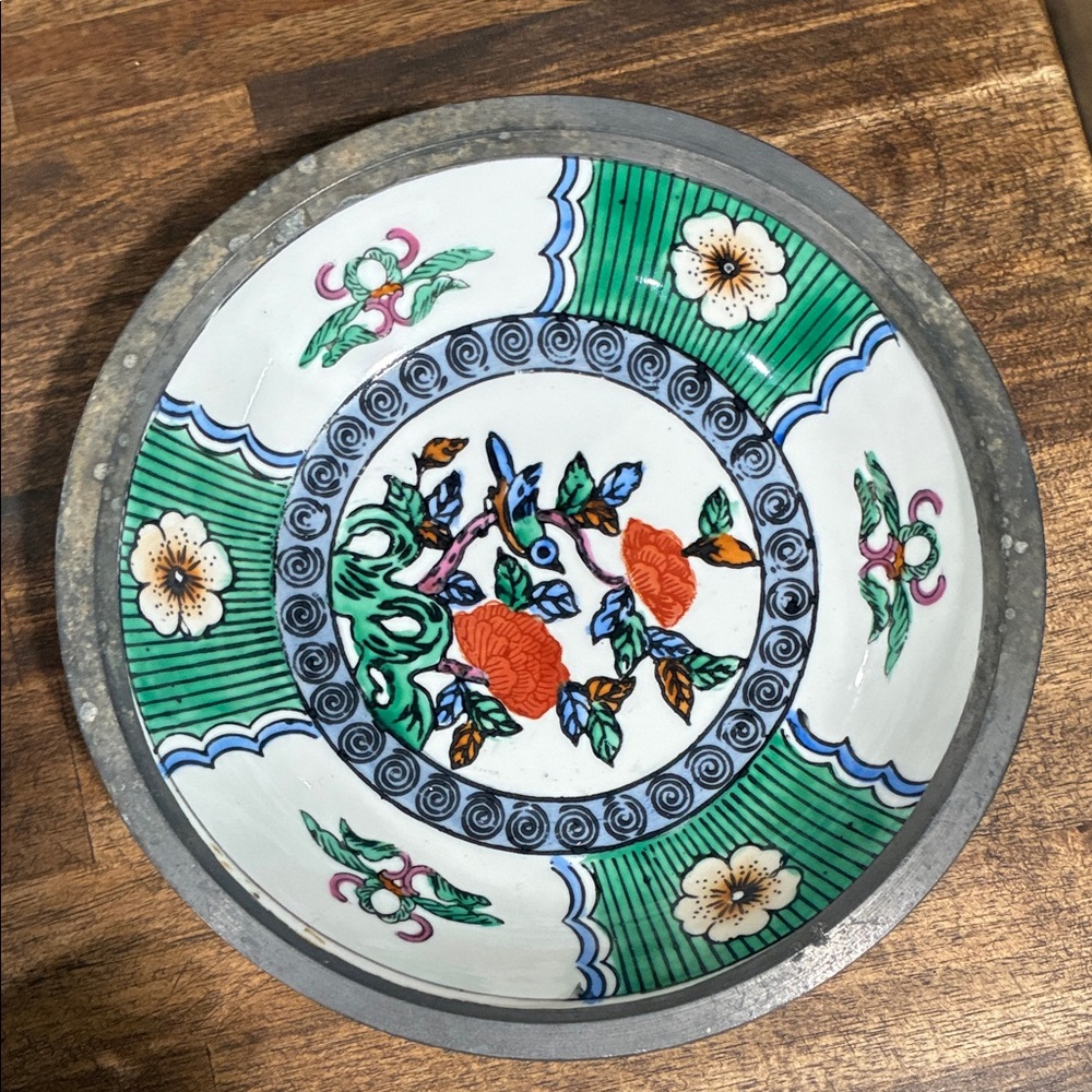 Vintage Pewter Clad Chinese Bowl